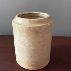 Antique Farmhouse Glazed Stoneware Yellow Crock Jar